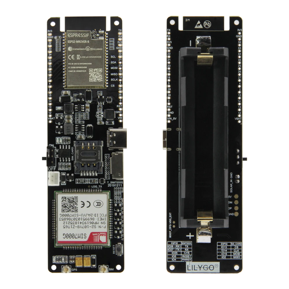 TTGO T-SIM7000G модуль Φ Chip WiFi Bluetooth 18560 держатель аккумулятора Солнечная зарядка макетная плата
TTGO T-SIM7000G модуль Φ Chip WiFi Bluetooth 18560 держатель аккумулятора Солнечная зарядка макетная плата