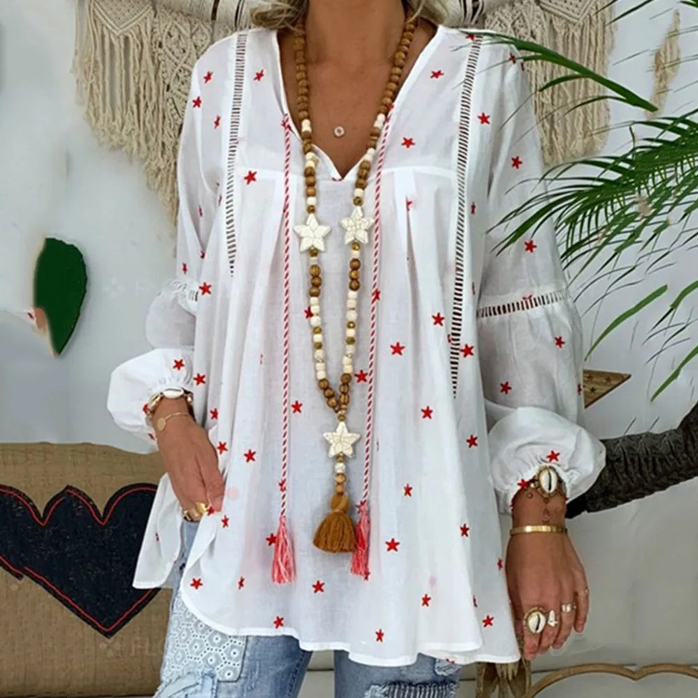 2021 Spring Summer Printing Fashion Loose Casual Lace Stitching Hollow Blouse Solid Color Simple V-neck Puff Sleeve Top
2021 Spring Summer Printing Fashion Loose Casual Lace Stitching Hollow Blouse Solid Color Simple V-neck Puff Sleeve Top
