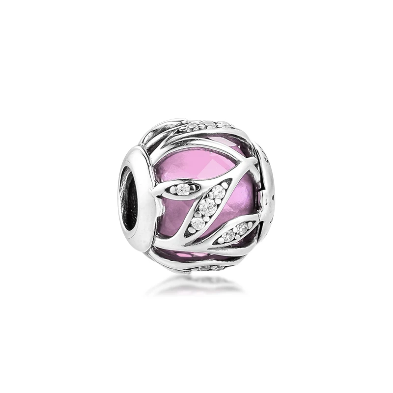 

925 Sterling Silver Jewelry Nature's Radiance Charm Pink & Clear CZ Beads Fits Pandora Bracelets for Women DIY Making kralen