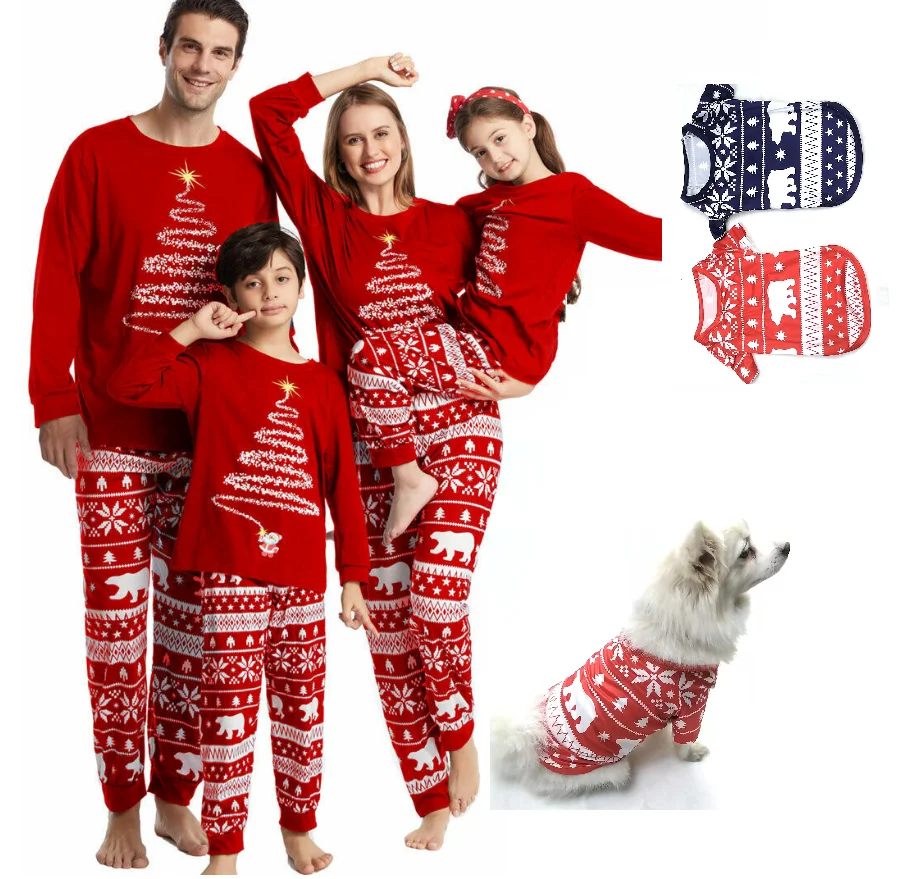 

Christmas Family Matching Pajamas Set Polar Bear Father Mother Children & Dog Pyjamas Mommy and Me Xmas Pj's Clothes Tops+Pants