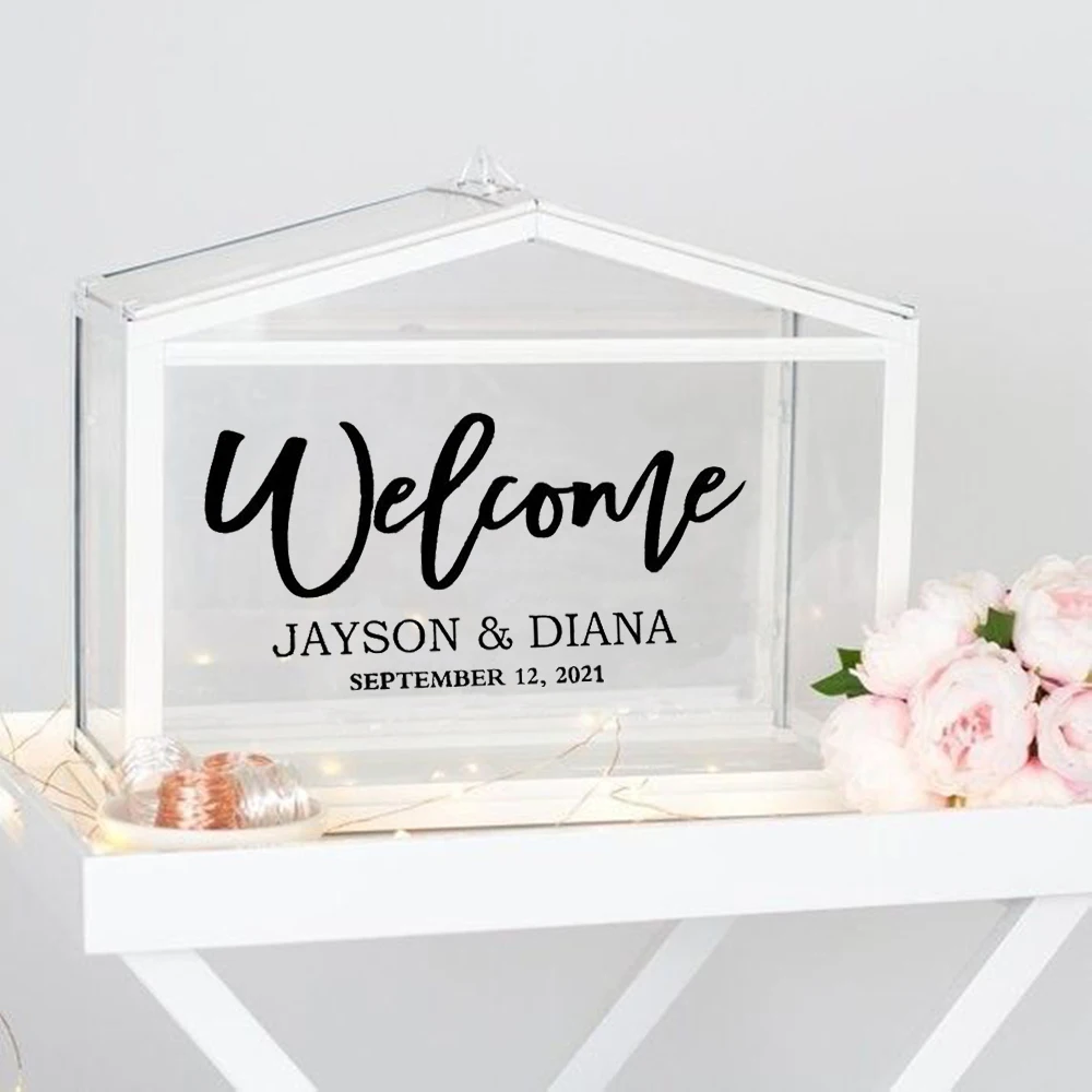 Cute Wedding Cards Box Decals Decor Custom Names And Date Poster Vinyl Wallpaper Modern Welcome Wall Stickers Mural HJ0199
Cute Wedding Cards Box Decals Decor Custom Names And Date Poster Vinyl Wallpaper Modern Welcome Wall Stickers Mural HJ0199