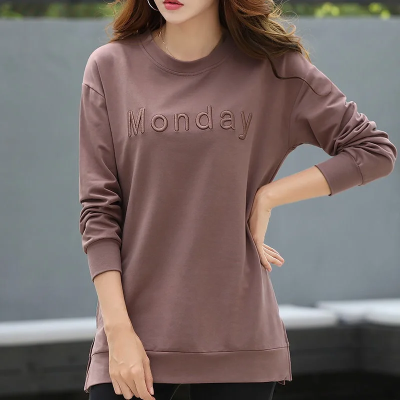 Women 's Spring Autumn Style Cotton T-shirt Women' s Solid Color Letter Embroidery O-neck Long Sleeve Elegant Casual Tops DD8338
Women 's Spring Autumn Style Cotton T-shirt Women' s Solid Color Letter Embroidery O-neck Long Sleeve Elegant Casual Tops DD8338