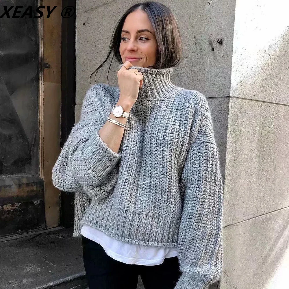 Женский свитер XEASY 2021, винтажный серый пуловер, водолазка, свитер, женский джемпер, свитер с длинным рукавом, большие вязаные топы
Женский свитер XEASY 2021, винтажный серый пуловер, водолазка, свитер, женский джемпер, свитер с длинным рукавом, большие вязаные топы