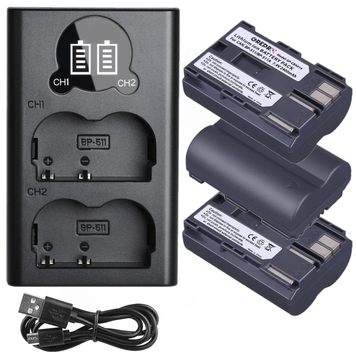 

BP-511A BP511 BP511A BP-511 Battery and Charger for Canon EOS 40D 5D 50D 20D 300D 10D 30D 5D Mark I, PowerShot G1 G2 G3 G5 G6