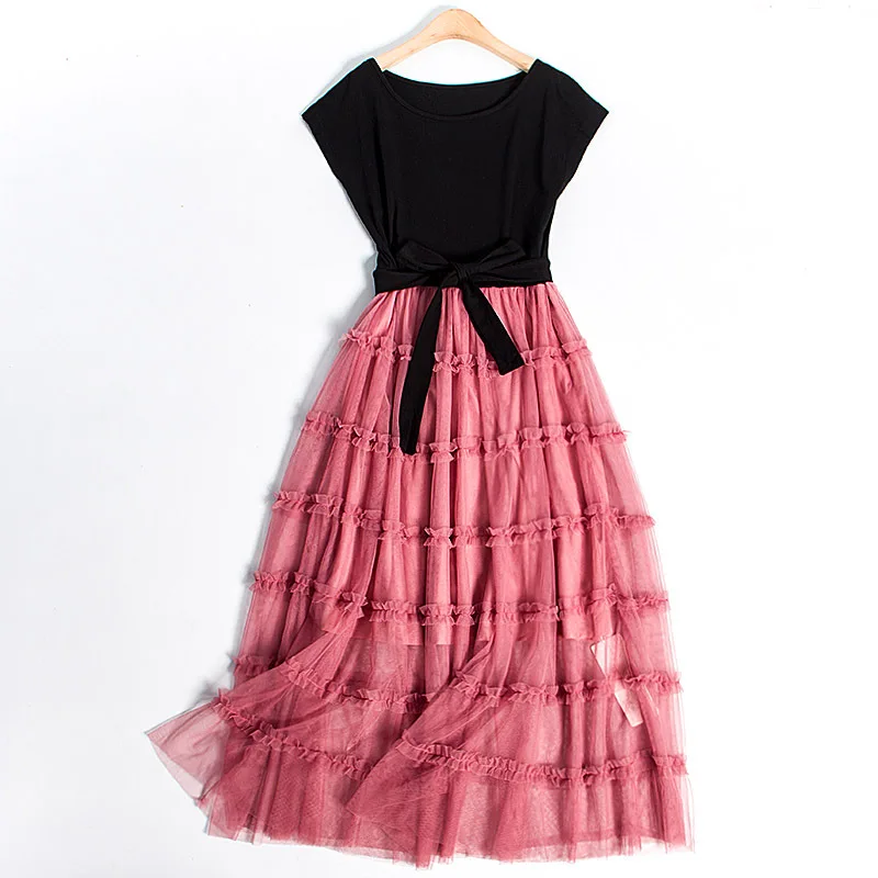2020 summer women new ruched ruffles pink mesh patchwork dresses o-neck short sleeve belt long dress JC325
2020 summer women new ruched ruffles pink mesh patchwork dresses o-neck short sleeve belt long dress JC325