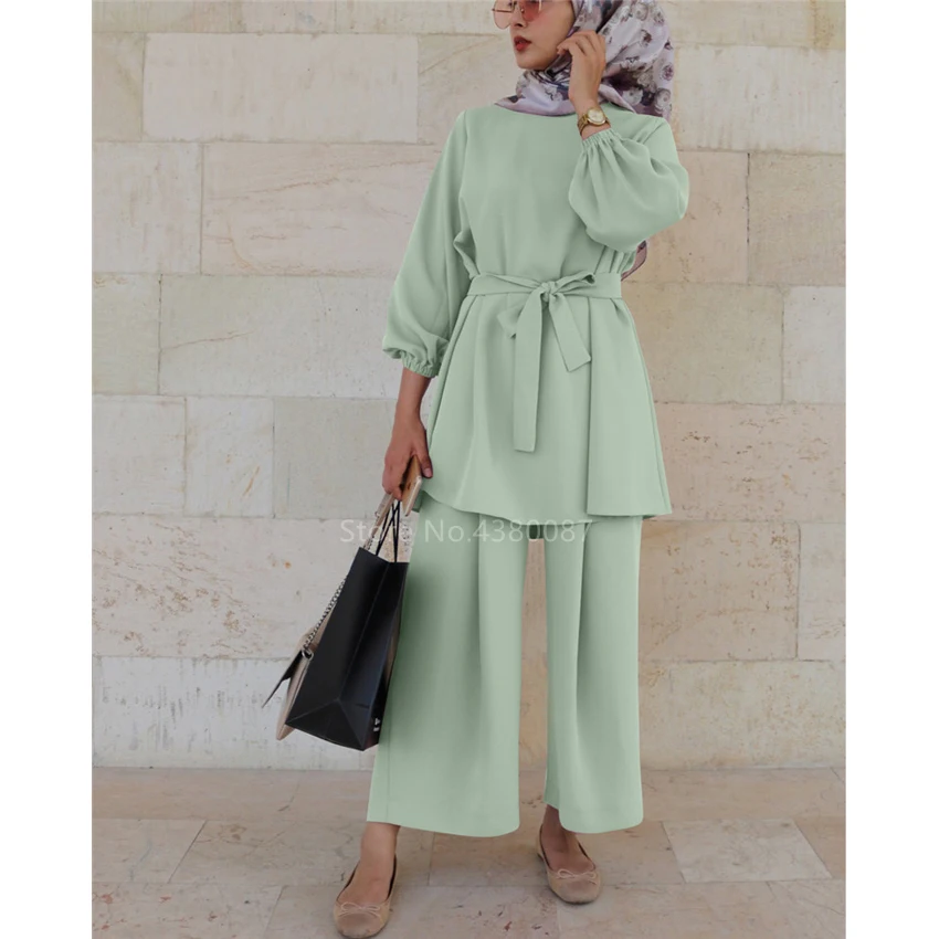 Muslim Fashion Islamic Clothing Women Summer Casual Wide Leg Pants Bandage High Waist Top Set Dubai Abaya Turkish Kaftan Outfits
Muslim Fashion Islamic Clothing Women Summer Casual Wide Leg Pants Bandage High Waist Top Set Dubai Abaya Turkish Kaftan Outfits
