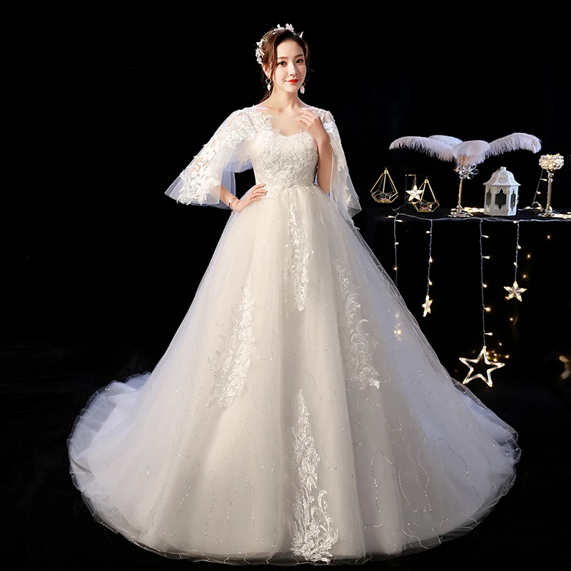 Gryffon Wedding Dress With Train Elegant O-neck Ball Gown Short Batwing Sleeve Princess Wedding Dresses Plus Size Bride Dress
Gryffon Wedding Dress With Train Elegant O-neck Ball Gown Short Batwing Sleeve Princess Wedding Dresses Plus Size Bride Dress