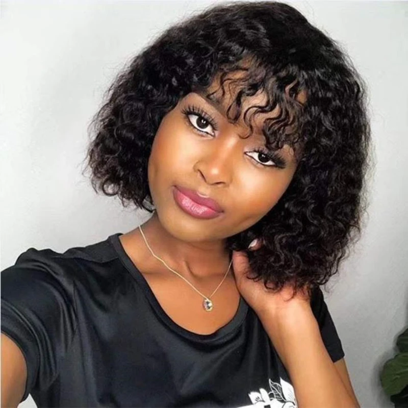 Remy Human Hair Bob Wigs with Bangs None Lace Front 150 Density machine made curly wig natural color
Remy Human Hair Bob Wigs with Bangs None Lace Front 150 Density machine made curly wig natural color