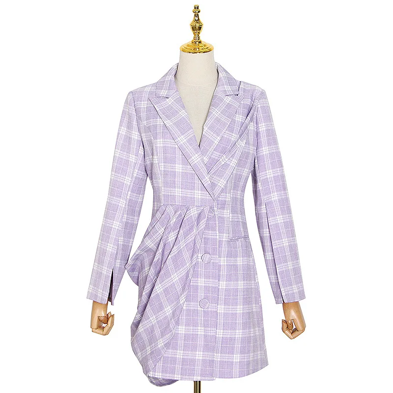 Minor design new fashion casual suit collar stitching contrast plaid suit dress women
Minor design new fashion casual suit collar stitching contrast plaid suit dress women