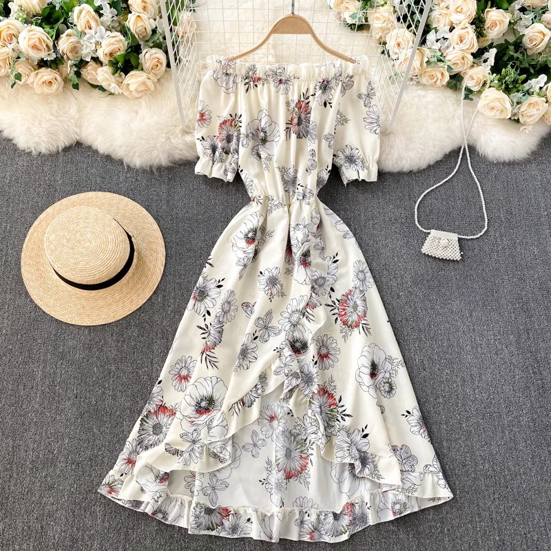 Seaside Holiday Floral Print Dress Women Beach style Slash neck off-Shoulder High Waist Dress Summer Irregular Ruffles Sundress
Seaside Holiday Floral Print Dress Women Beach style Slash neck off-Shoulder High Waist Dress Summer Irregular Ruffles Sundress