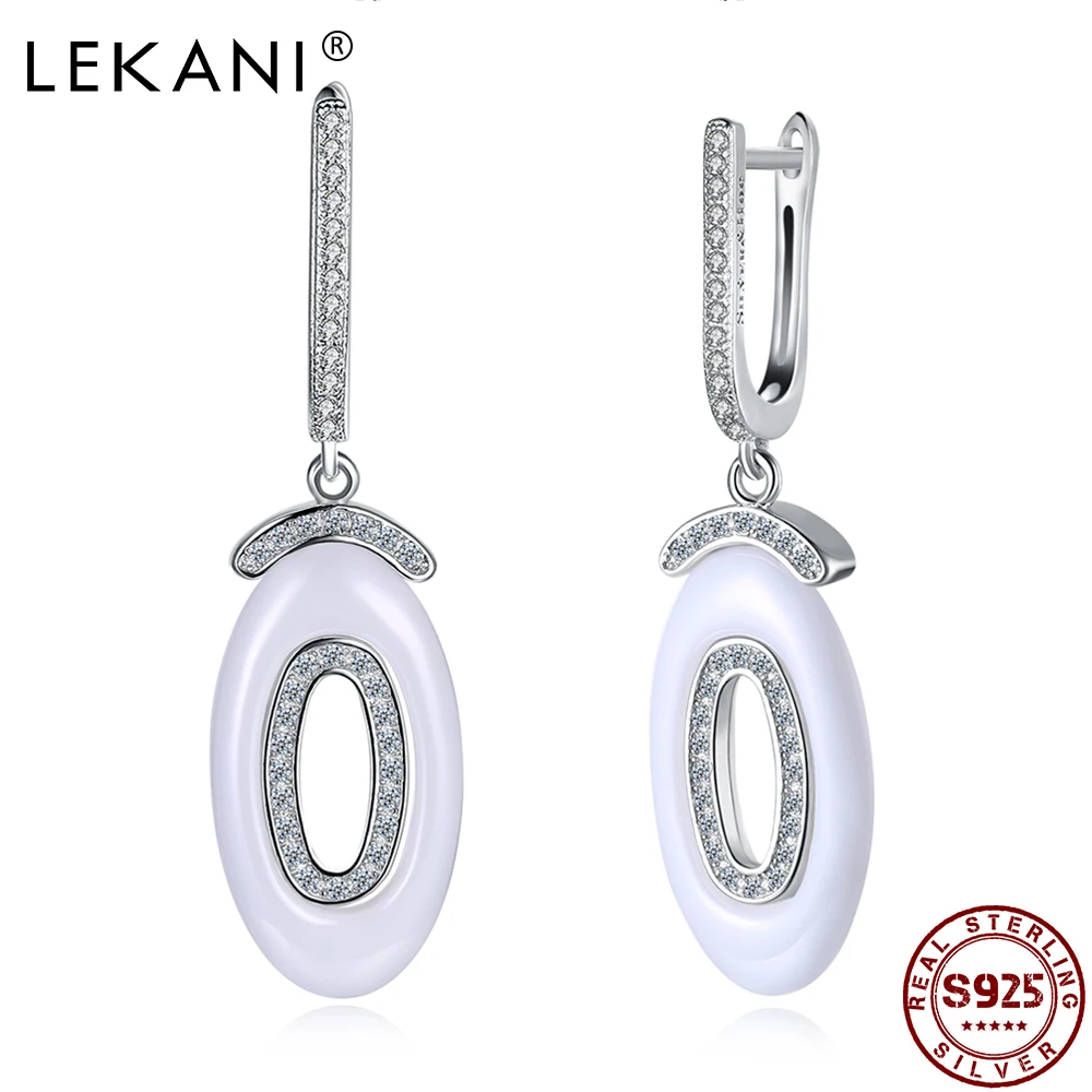 LEKANI 925 Sterling Silver Earrings For Women White Oval Letter O Shape Cubic Zirconia Ceramics Drop Earring Prom Fine Jewelry
LEKANI 925 Sterling Silver Earrings For Women White Oval Letter O Shape Cubic Zirconia Ceramics Drop Earring Prom Fine Jewelry
