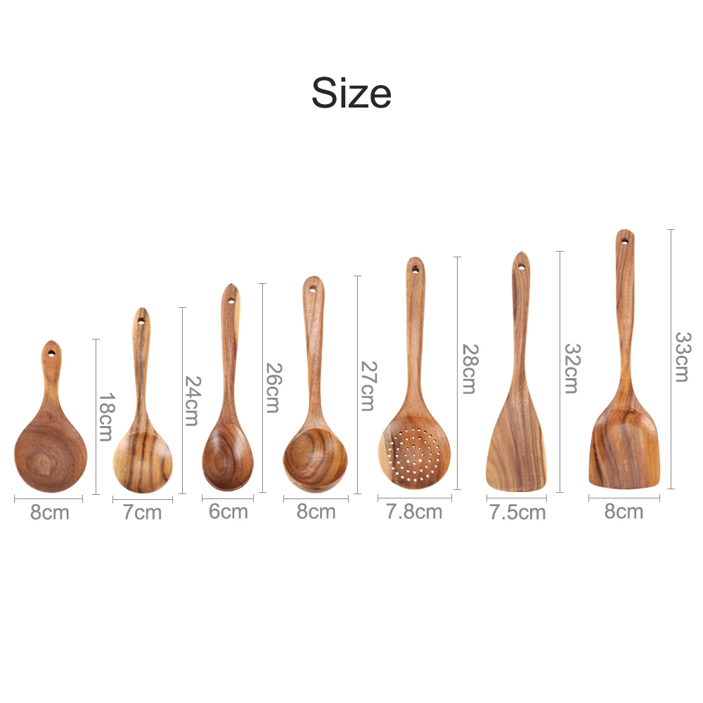 1-7pcs/set Teak Natural Wood Non-Stick Cookware Colander Spoon Finely Ground Workmanship Soup Spoon Shovel Kitchen Tool Kit
1-7pcs/set Teak Natural Wood Non-Stick Cookware Colander Spoon Finely Ground Workmanship Soup Spoon Shovel Kitchen Tool Kit