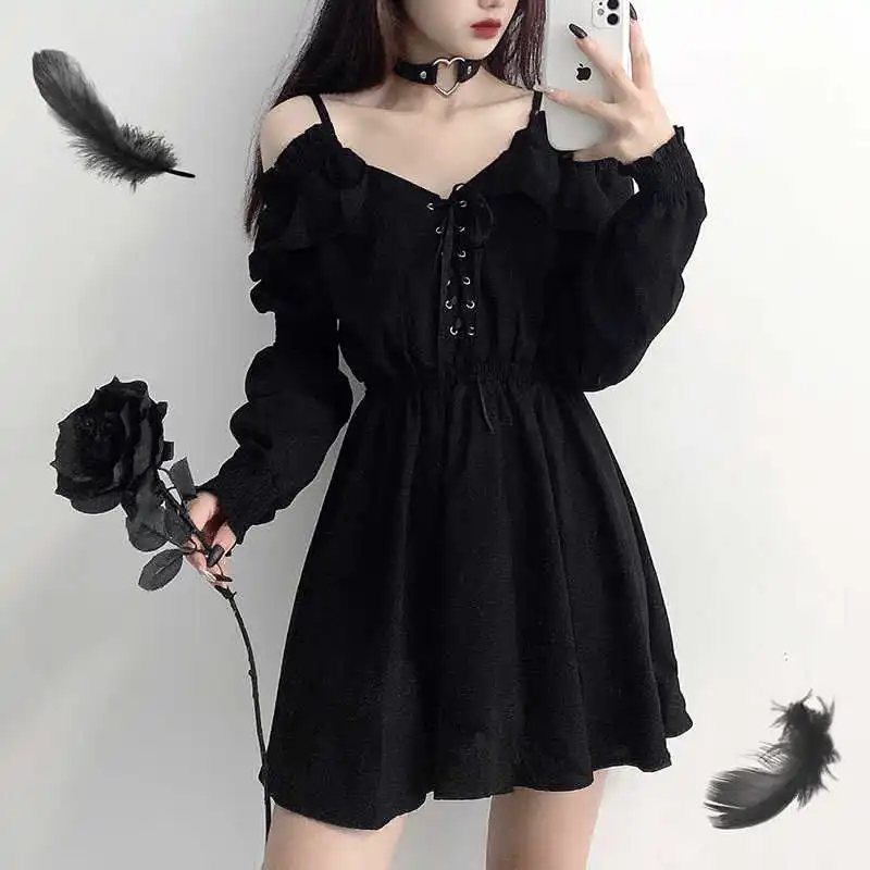 Women Dress Plus Size Lace Up Black Autumn Sexy High Waist Femme Dresses Off Shoulder Long Sleeve Gothic Clothes
Women Dress Plus Size Lace Up Black Autumn Sexy High Waist Femme Dresses Off Shoulder Long Sleeve Gothic Clothes