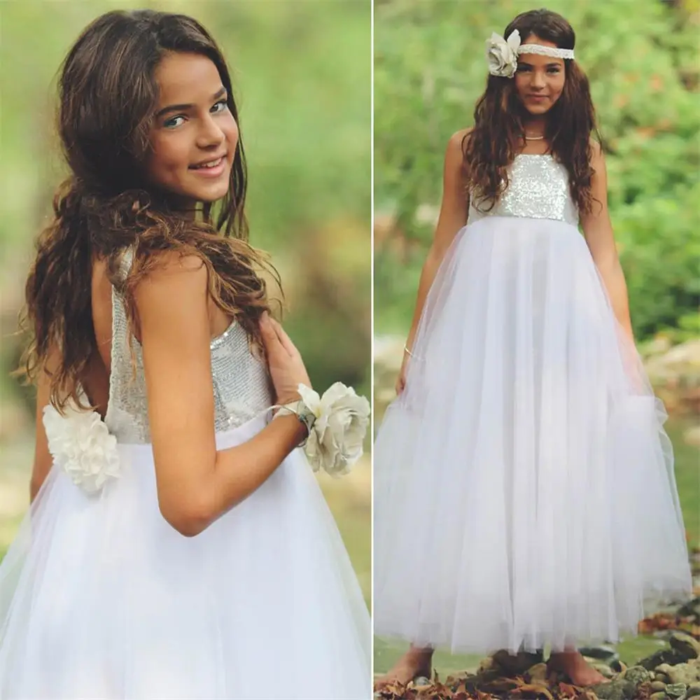 2020 primera comunion Kids Gold Sequin vestido infantil festa Floor Length Wedding Girls Christmas Flower Girl Dresses | Свадьбы и