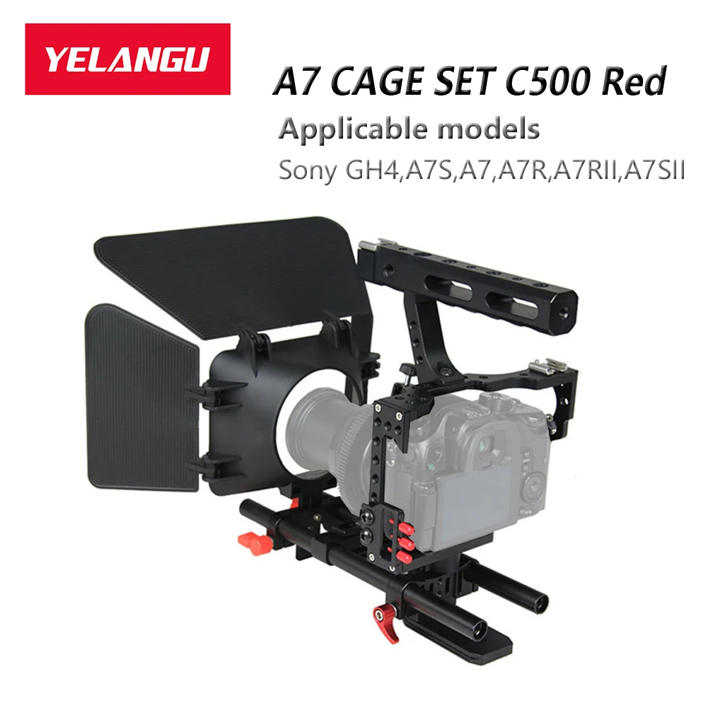 YELANGU C500 Red Camera Video Cage Kit Stabilizer With Follow Focus Matte Box Top Handle for Sony A7S A7 A7R A7RII A7SII GH4
YELANGU C500 Red Camera Video Cage Kit Stabilizer With Follow Focus Matte Box Top Handle for Sony A7S A7 A7R A7RII A7SII GH4