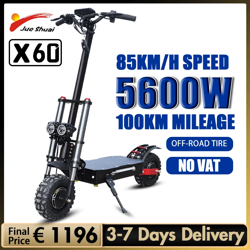 5600W Dual Motor Electric Scooter 85KM/H Max Speed 60V Electric Scooters Adults 100KM Long Range Foldable Scooter Electric
5600W Dual Motor Electric Scooter 85KM/H Max Speed 60V Electric Scooters Adults 100KM Long Range Foldable Scooter Electric