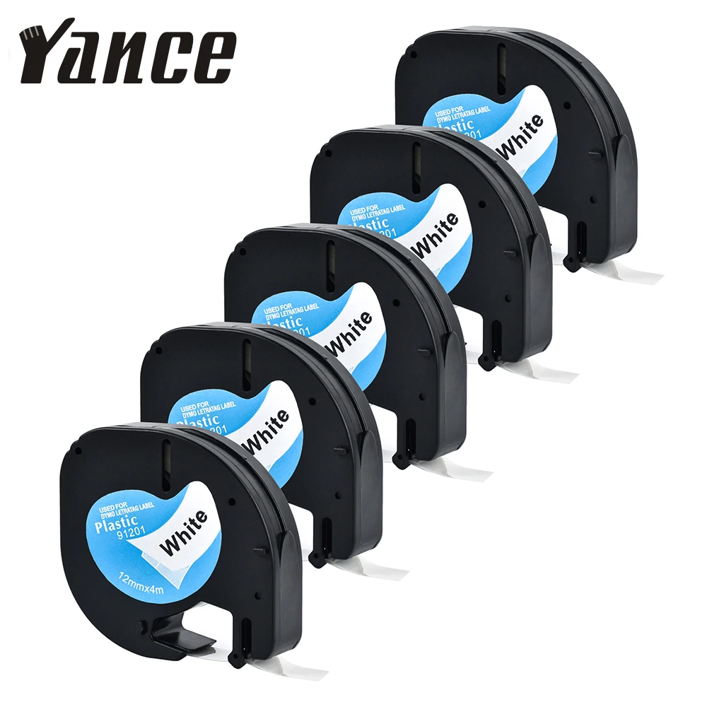 

Yance 5Pcs/lot 91201 Compatible Dymo Letratag Tape Plastic label tape 12mm black on white for Dymo label printer LT-100H LT-100T