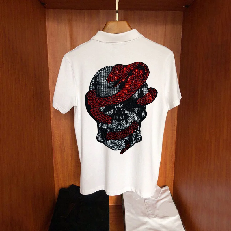 Classic Black Slim Fit Men's Oversized Fashion Casual Short-Sleeved High Quality Polo Shirt With Diamond Skull Design
Classic Black Slim Fit Men's Oversized Fashion Casual Short-Sleeved High Quality Polo Shirt With Diamond Skull Design