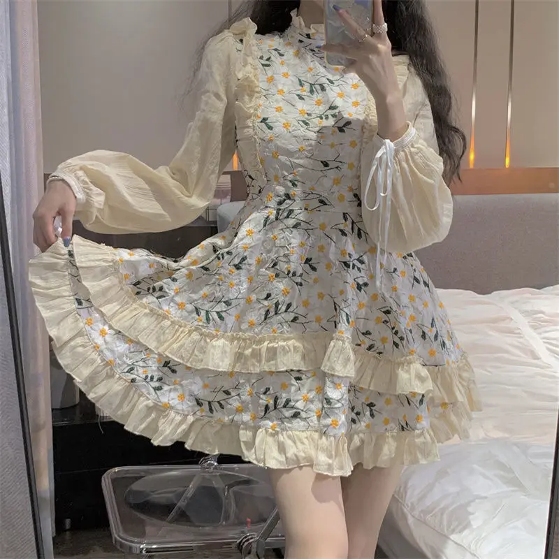 Fashion Y2K Winter Lolita Kawaii Dress Retro Women Floral Patchwork Vintage Party Mini Dress Female Print Korean 2022 Dress
Fashion Y2K Winter Lolita Kawaii Dress Retro Women Floral Patchwork Vintage Party Mini Dress Female Print Korean 2022 Dress