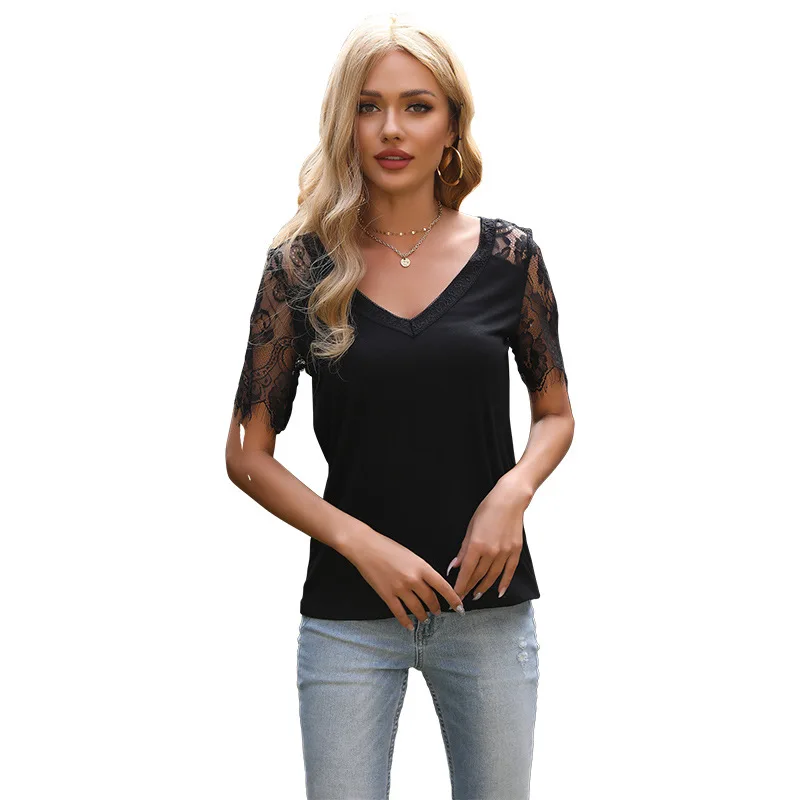 UETEEY Pure Color Stitching Lace V-Neck Short-Sleeved Pullover Slim Slimming T-Shirt Temperament Top Women
UETEEY Pure Color Stitching Lace V-Neck Short-Sleeved Pullover Slim Slimming T-Shirt Temperament Top Women