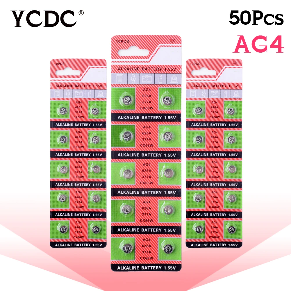 50PCS Watch Coin Battery AG4 377A 377 LR626 SR626SW SR66 LR66 Button Cell Batteries Toys Remote Camera
50PCS Watch Coin Battery AG4 377A 377 LR626 SR626SW SR66 LR66 Button Cell Batteries Toys Remote Camera