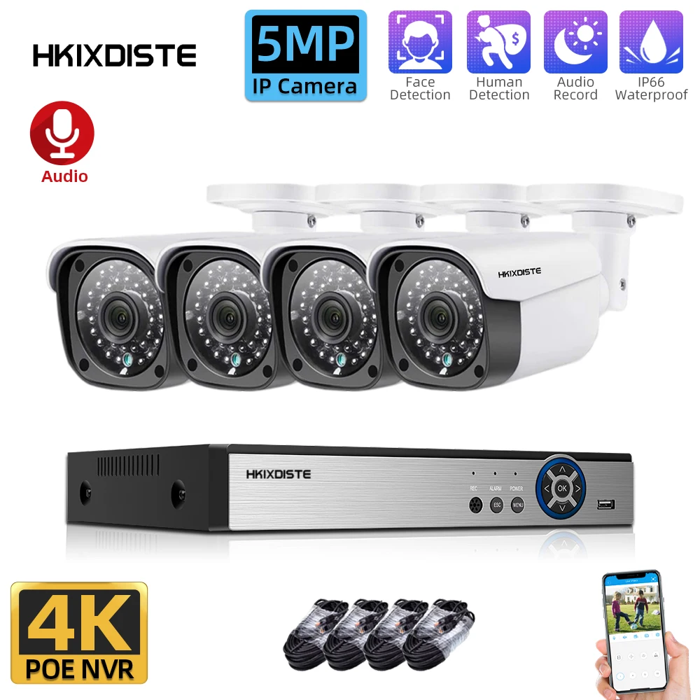 

4K Ultra HD POE Network Video Security System H.265+ 4CH POE NVR With 4pcs 5MP Outdoor Weatherproof Bullet IP Camera CCTV Kit