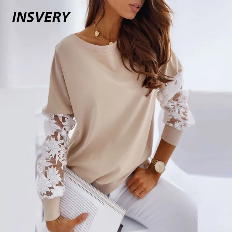Fashion Sweatshirt Women O Neck Long Sleeve Pullover Spring Autumn Lace Patchwork Blouse Shirts For Women Loose Tops
Fashion Sweatshirt Women O Neck Long Sleeve Pullover Spring Autumn Lace Patchwork Blouse Shirts For Women Loose Tops
