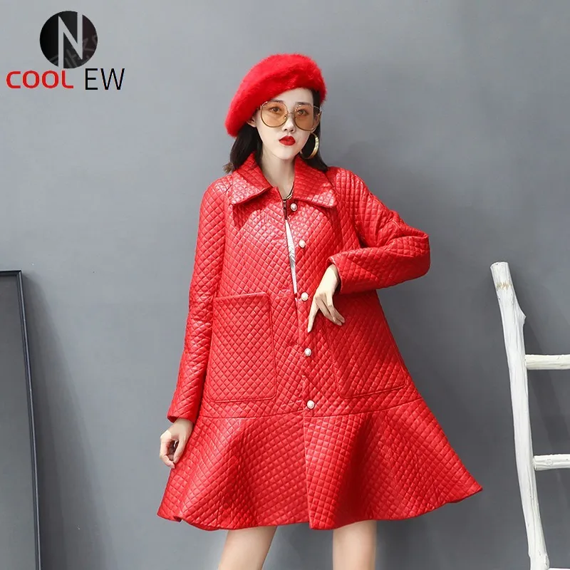 Women Real Sheepskin Long Coat Sweet Ruffle Solid Color Loose A-Line Plaid Jacket Genuine Leather Windbreakers OL Elegant Jacket
Women Real Sheepskin Long Coat Sweet Ruffle Solid Color Loose A-Line Plaid Jacket Genuine Leather Windbreakers OL Elegant Jacket