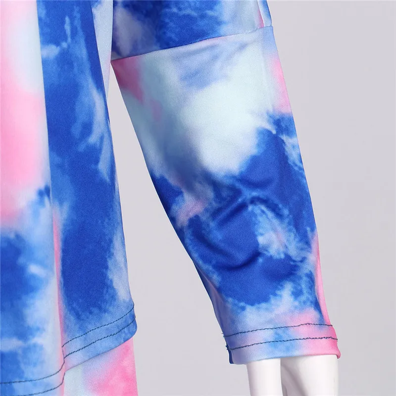 

Women's Ladies Streetwear Tie-dyed Outfits Long Sleeve T-Shirt Cycling Shorts 2 Pcs Co ord Active Gym Loungewear Set Tracksuit