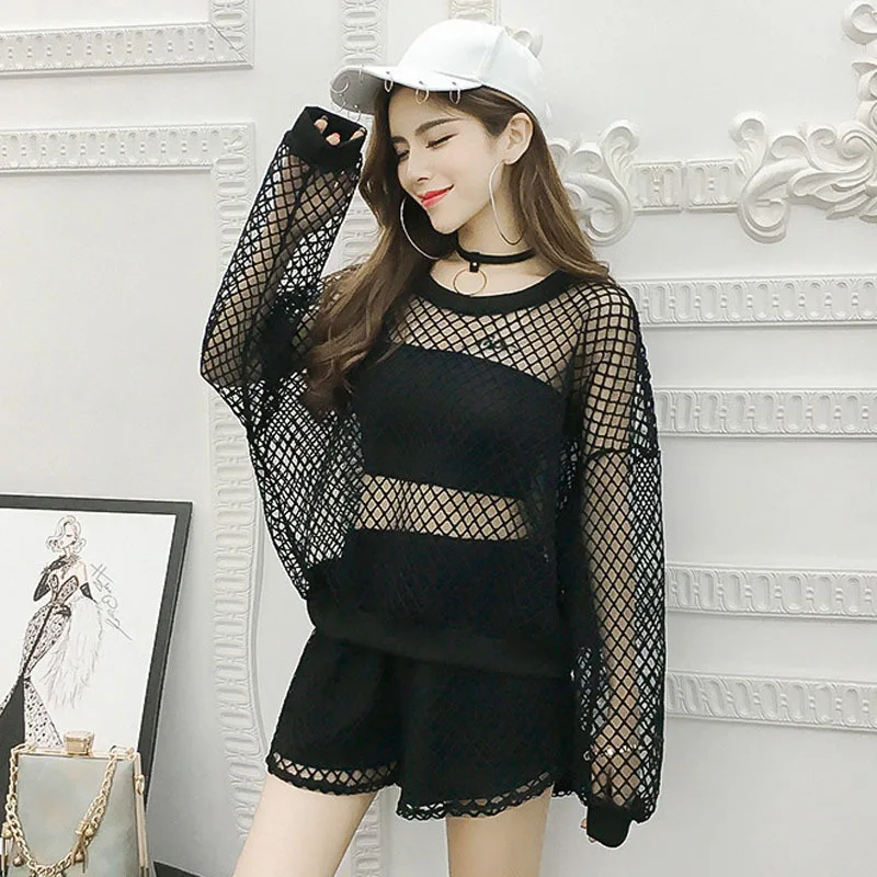 Summer Women's Clothing Sexy tees hollow out perspective T-shirts + Shorts Female loose New Two pieces Sets
Summer Women's Clothing Sexy tees hollow out perspective T-shirts + Shorts Female loose New Two pieces Sets