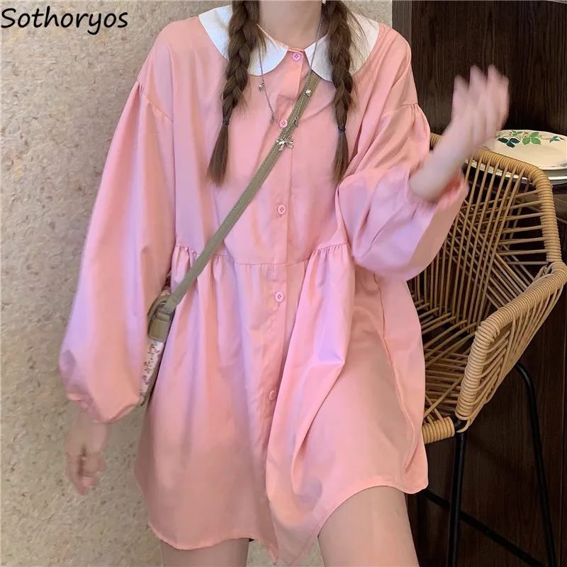 Pink Straight Long Sleeve Dress Women Cute Preppy Sweet Girls Peter Pan Collar Stylish Mini Single Breasted Loose Waist Teenager
Pink Straight Long Sleeve Dress Women Cute Preppy Sweet Girls Peter Pan Collar Stylish Mini Single Breasted Loose Waist Teenager