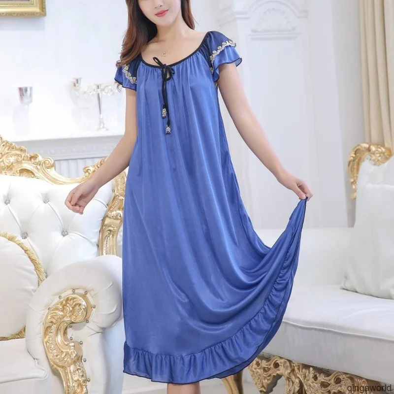Womens Short Sleeves Lace Nightdress Ice Summer Lace Printed Night Dress Sleepwear Ruffle Hem Comfortable Casual Knee-Length
Womens Short Sleeves Lace Nightdress Ice Summer Lace Printed Night Dress Sleepwear Ruffle Hem Comfortable Casual Knee-Length