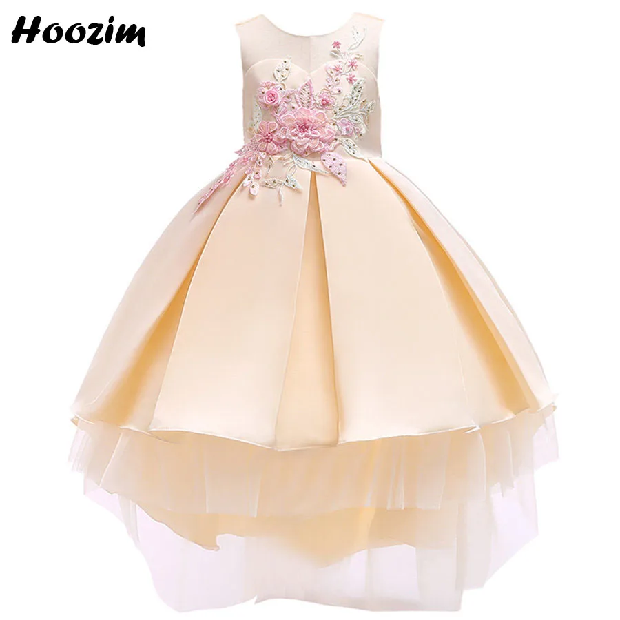 

Champagne Embroidery Flower Red Carpet Pageant Dress Girls 3-11 Age Formal Elegant Prom Party And Wedding Ball Gown Dresses Kids