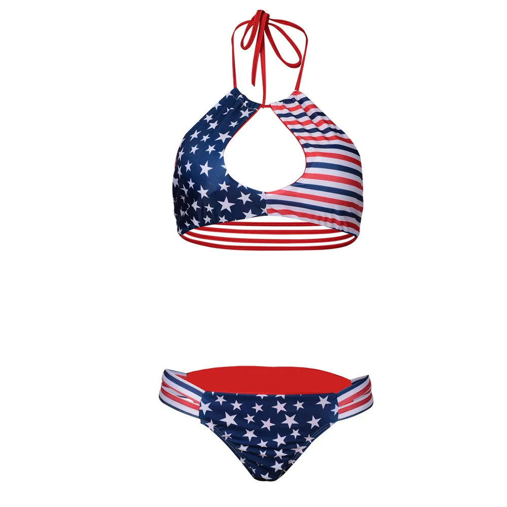 American Flag Bikini 2019 High Waist Push-up Padded Bra Bandage Set Swimsuit For Women Backless Sexy Biquini | Женская одежда