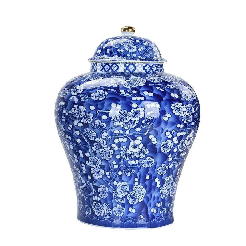 

Creative Blue White Porcelain Pot Big Tea Boy Candy Dried Fruit Sealed Storage Plum Blossom Overall Home Ceramic Canister Set