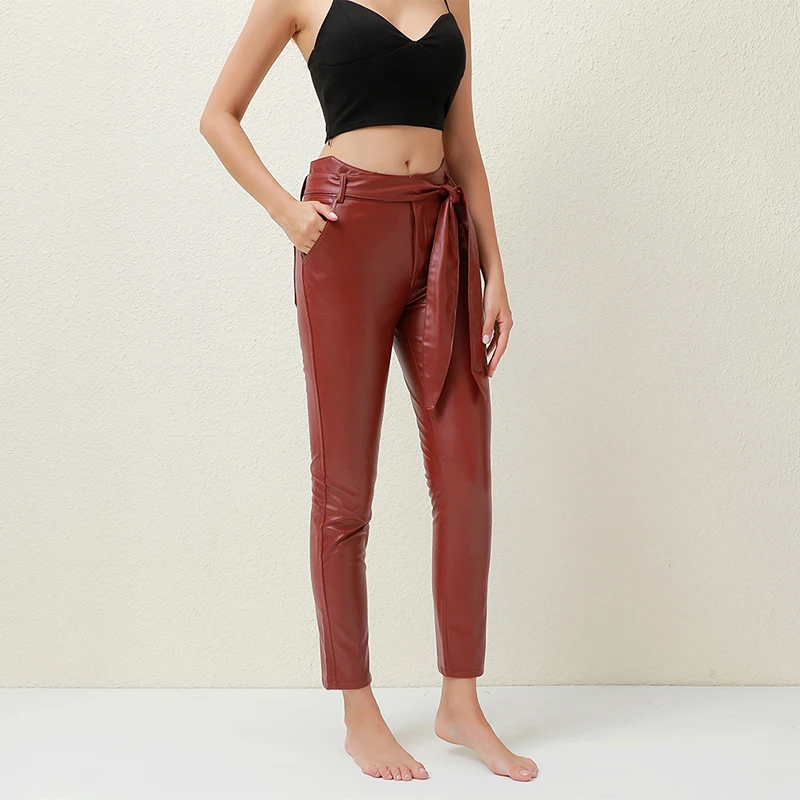Elegant Stretch Slim Pencil Trousers Women Pu Leather Leggings Casual Pants Bow Sashes Leggings High Waist Sexy Streetwear Solid
Elegant Stretch Slim Pencil Trousers Women Pu Leather Leggings Casual Pants Bow Sashes Leggings High Waist Sexy Streetwear Solid