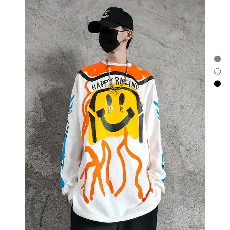 Men's Clothing Autumn and Winter New Style Street Cotton Men's Round Neck Pullover Smiley Face Printing Long-sleeved Loose Top
Men's Clothing Autumn and Winter New Style Street Cotton Men's Round Neck Pullover Smiley Face Printing Long-sleeved Loose Top