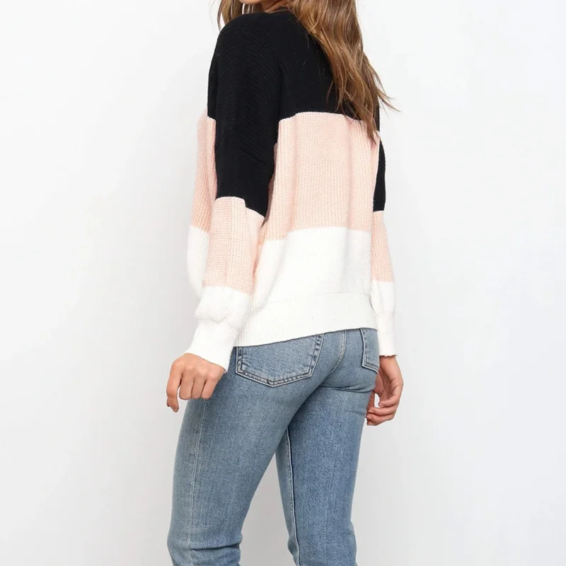 Fashion Women's Casual Loose Knitted Patchwork Sweater Long Sleeve Pullover Autumn Winter Color Block Wide Striped Sweater Tops
Fashion Women's Casual Loose Knitted Patchwork Sweater Long Sleeve Pullover Autumn Winter Color Block Wide Striped Sweater Tops