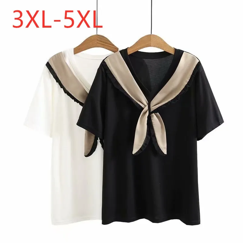 New 2021 Ladies Summer Plus Size Tops For Women Large Short Sleeve Loose Cotton Black White Bow V-neck T-Shirt 3XL 4XL 5XL
New 2021 Ladies Summer Plus Size Tops For Women Large Short Sleeve Loose Cotton Black White Bow V-neck T-Shirt 3XL 4XL 5XL