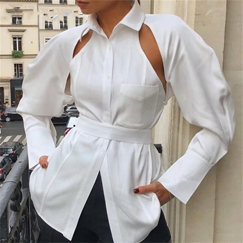 2020 Womens Button Down Shirts Casual Hollow Out Long Sleeve Lapel Solid Top Blouses Cutouts Pocketed Shirt Woman Elegant White
2020 Womens Button Down Shirts Casual Hollow Out Long Sleeve Lapel Solid Top Blouses Cutouts Pocketed Shirt Woman Elegant White