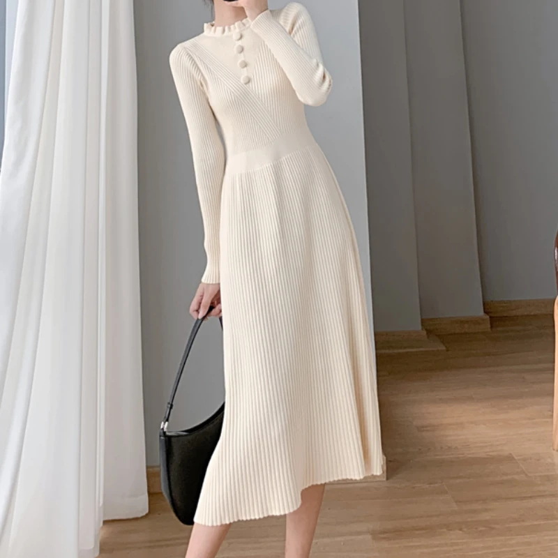 Women's Winter Sweater Midi A-Line Dress Long Sleeve Elegant Casual Pullover Knitted Vestidos Femme Fashion Clothing Robe 
Women's Winter Sweater Midi A-Line Dress Long Sleeve Elegant Casual Pullover Knitted Vestidos Femme Fashion Clothing Robe