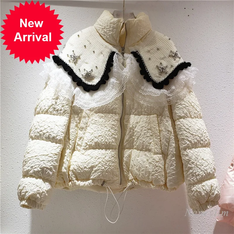 Lady Winter Coat New Beads Knitted Lace Patchstand Collar Cotton Padded Women's Outwears Warm Short Overcoat 2022 Apricot Black
Lady Winter Coat New Beads Knitted Lace Patchstand Collar Cotton Padded Women's Outwears Warm Short Overcoat 2022 Apricot Black