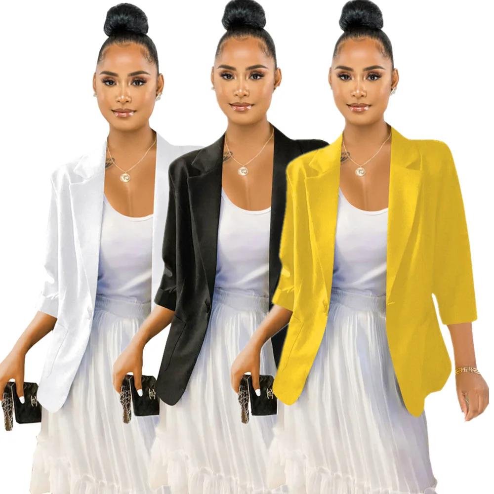 three quarter sleeve Autumn Long Sleeve Slim Blazer Yellow White Office Ladies Elegant Blazer Jacket Outwear Streetwear Casual
three quarter sleeve Autumn Long Sleeve Slim Blazer Yellow White Office Ladies Elegant Blazer Jacket Outwear Streetwear Casual