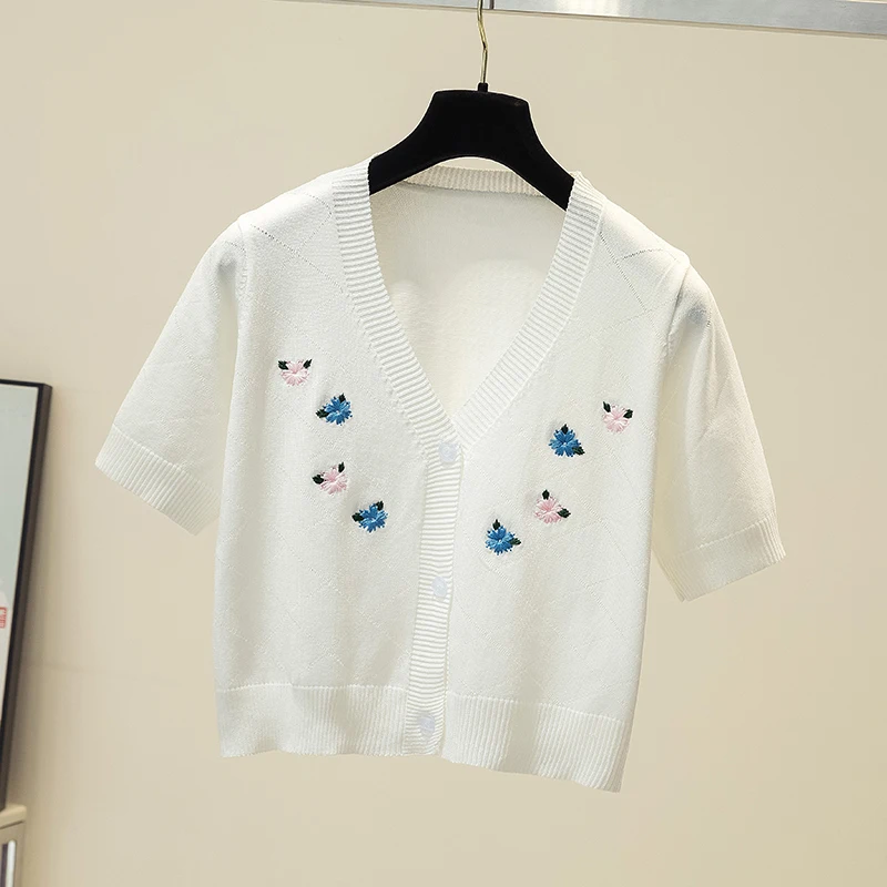 Knitting Embroidery T Shirt Women Summer Thin V Neck Slim Korean Fashion Knit Woman Tops White Short Tshirts Tee Shirt Female
Knitting Embroidery T Shirt Women Summer Thin V Neck Slim Korean Fashion Knit Woman Tops White Short Tshirts Tee Shirt Female