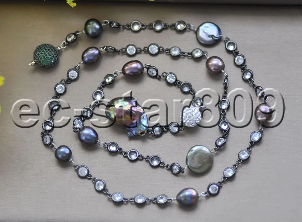 P7437 30" 26mm Black Keshi & Baroque & Coin & Rice Pearl Necklace CZ Chain Choker Women jewelry
P7437 30" 26mm Black Keshi & Baroque & Coin & Rice Pearl Necklace CZ Chain Choker Women jewelry