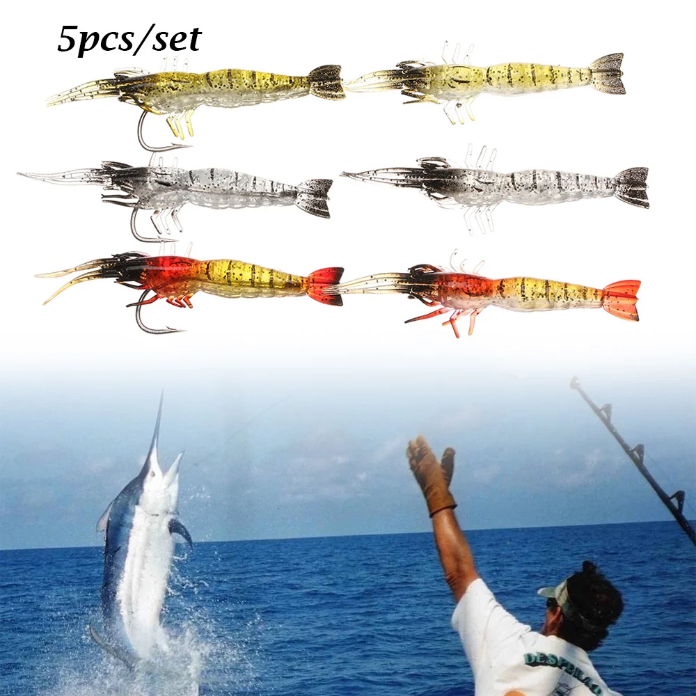 

5pcs/lot Shrimp Fishing Lures Artificial Soft Insect Bait Pesca Lightweight lifelike Shrimp Ocean Wobblers Silicone Bait