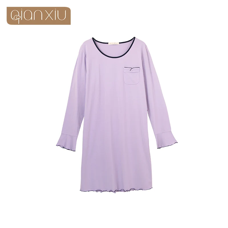 QianXiu2019 new ladies bamboo fiber round neck long sleeve knee-length dress
QianXiu2019 new ladies bamboo fiber round neck long sleeve knee-length dress