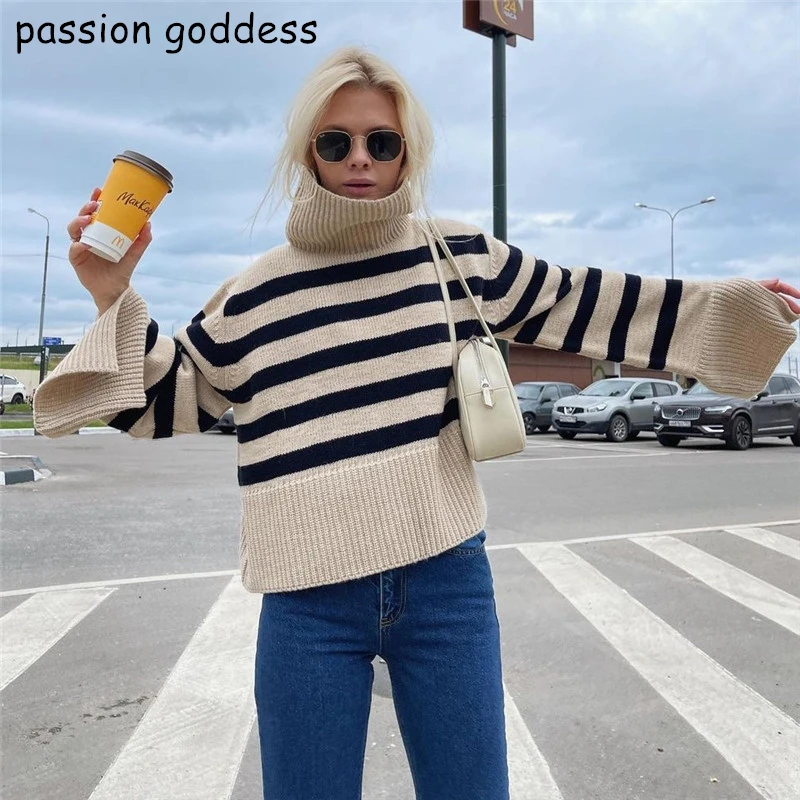 Fashion Women's Turtleneck Pullover Sweaters Knitted Striped Long Sleeve Split Jumper 2021 Autumn Winter Casual Loose Female Top
Fashion Women's Turtleneck Pullover Sweaters Knitted Striped Long Sleeve Split Jumper 2021 Autumn Winter Casual Loose Female Top