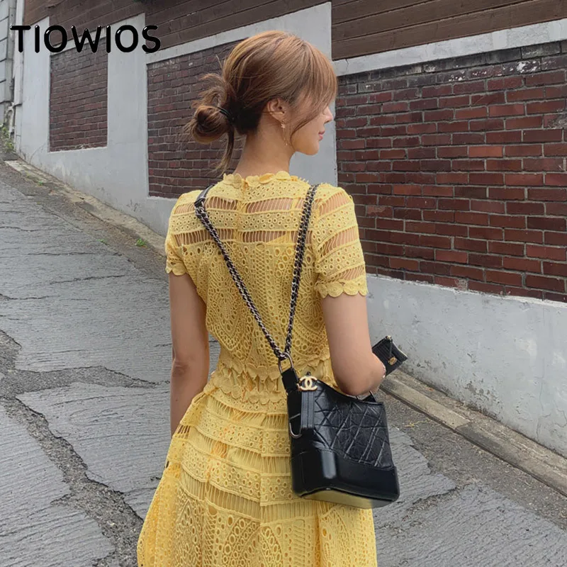 TIOWIOS 2021 New Woman Summer Dress Korean Temperament Lace Collar Waist Hollow Big Swing Long Skirt Holiday Dress Female
TIOWIOS 2021 New Woman Summer Dress Korean Temperament Lace Collar Waist Hollow Big Swing Long Skirt Holiday Dress Female