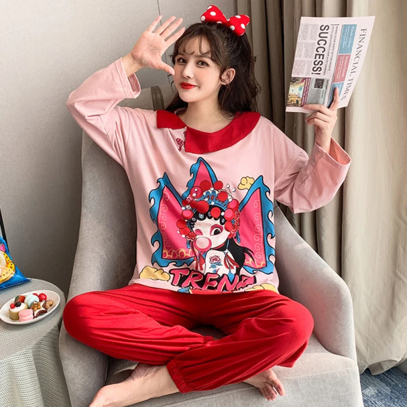 New Cotton Women Pajamas Sets Simple Sleepwear Long Sleeve Ladies Pijama Cute Cartoon Lounge Pyjamas T-Shirts Soft Homewear Suit 
New Cotton Women Pajamas Sets Simple Sleepwear Long Sleeve Ladies Pijama Cute Cartoon Lounge Pyjamas T-Shirts Soft Homewear Suit